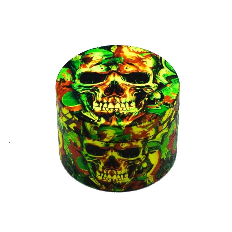 Luminous Skull Smoking Herb Tobacco Grinders Glow in Dark Metal Full Colored UV Printing Shredder Hand Grinder 63mm Diameter