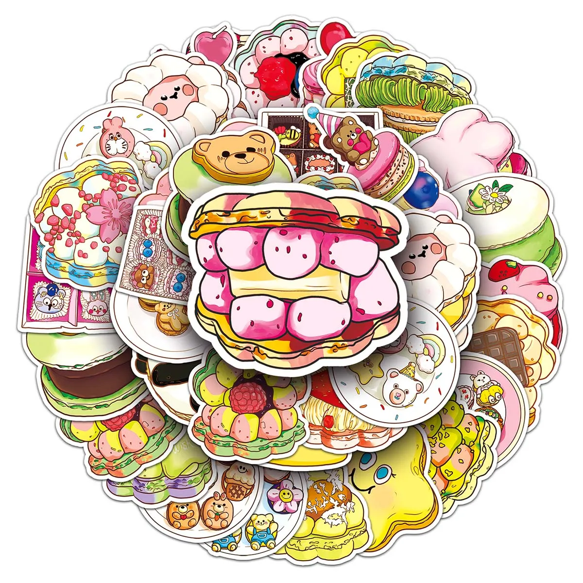50 Stück Die Macaron Kuchen Cartoon Aufkleber Tier Wasserdichte