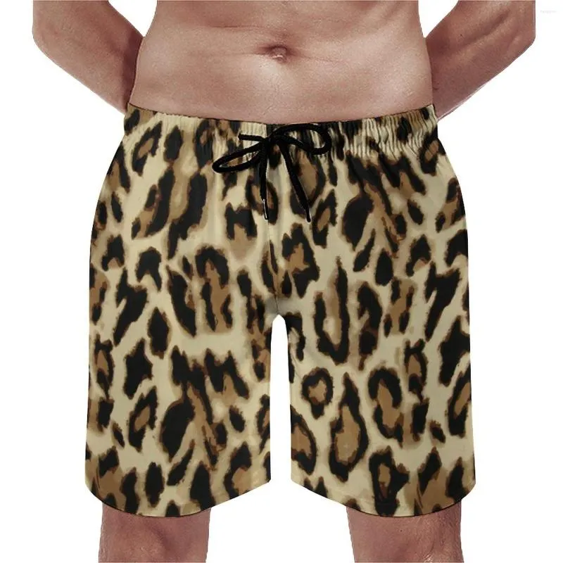 Men's Shorts Gold Leopard Board Animal Skin Print Funny Beach Men Custom Sports Fitness Fast Dry Swim Trunks Gift