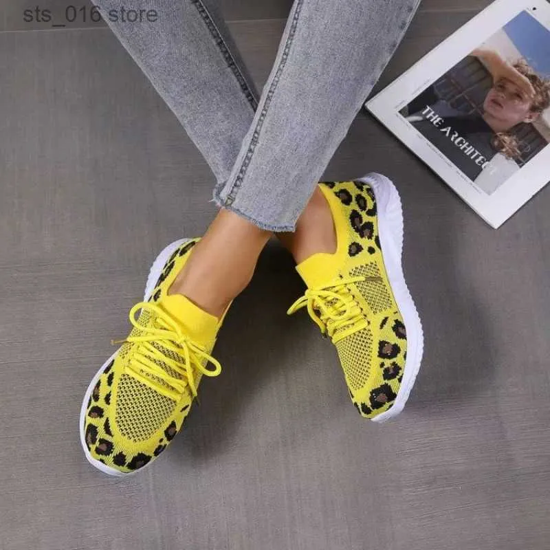 2023 Spring and Dress Summer New Fashion Leopard Print Mesh oddychający wulkanizowany damski casual Cross Lace Outdoor Spor 3FC0