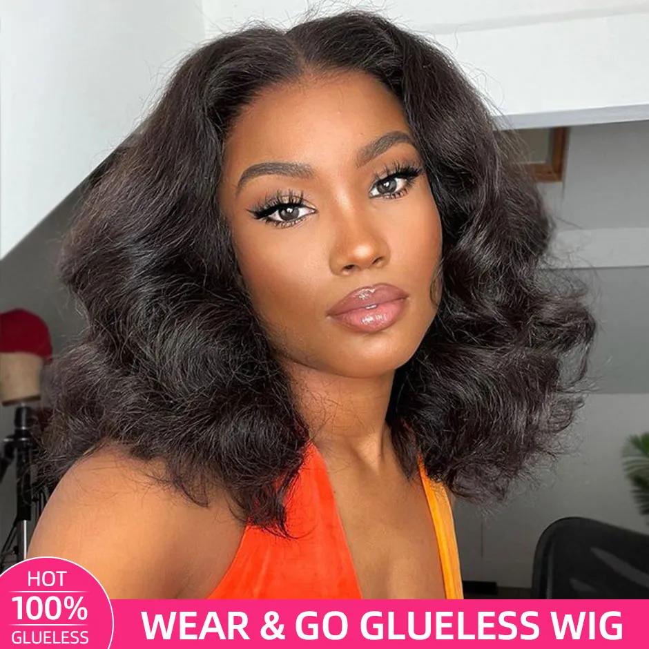 ボディーウェーブボブのかつら人間の髪のウィッグ黒人女性のための4x4 glueless lace front wigs preucked短波ボブ