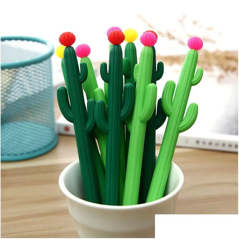 Stylos à gel en gros Cactus Pen School Bureau Signature Mignon Creative Design Étudiant Personnalité Écriture Papeterie Drop Livraison Busi Ot4Eq