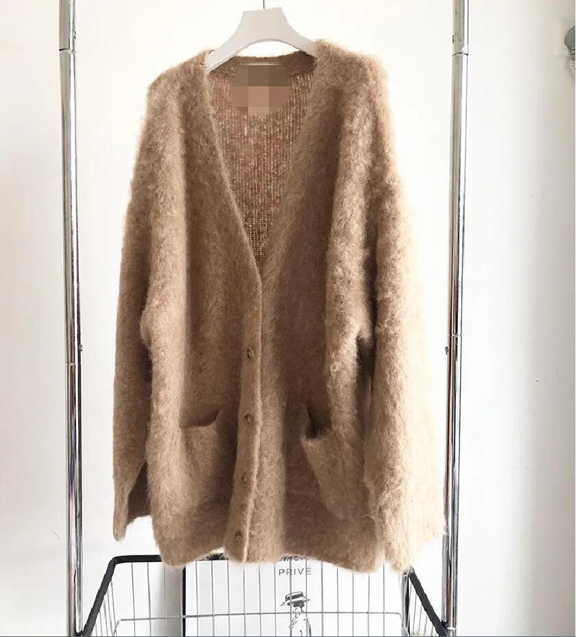 Toteme maglione peluche cardigan da donna a maniche lunghe vestibilità ampia maglione con scollo a V giacca morbida glutinosa stile autunnale e invernale