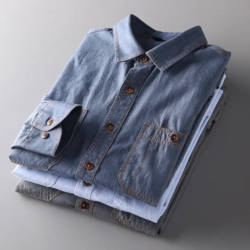 Camicie casual da uomo Riproduzione della Seconda Guerra Mondiale Camicia da lavoro vintage Chambray in denim della Marina degli Stati Uniti da uomo Deadly Practical 230412