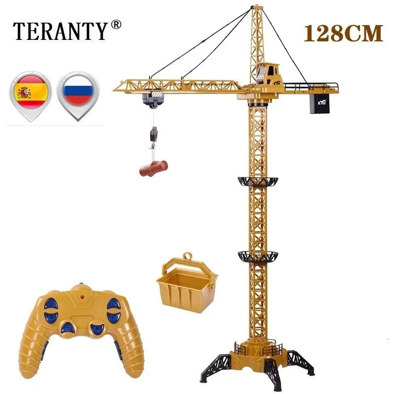 ElectricRC Car 2023 Uppgraderad version Remote Control Construction Crane 6ch 128cm 680 Rotation Lift Model 24g RC Tower Toy for Kids 230825