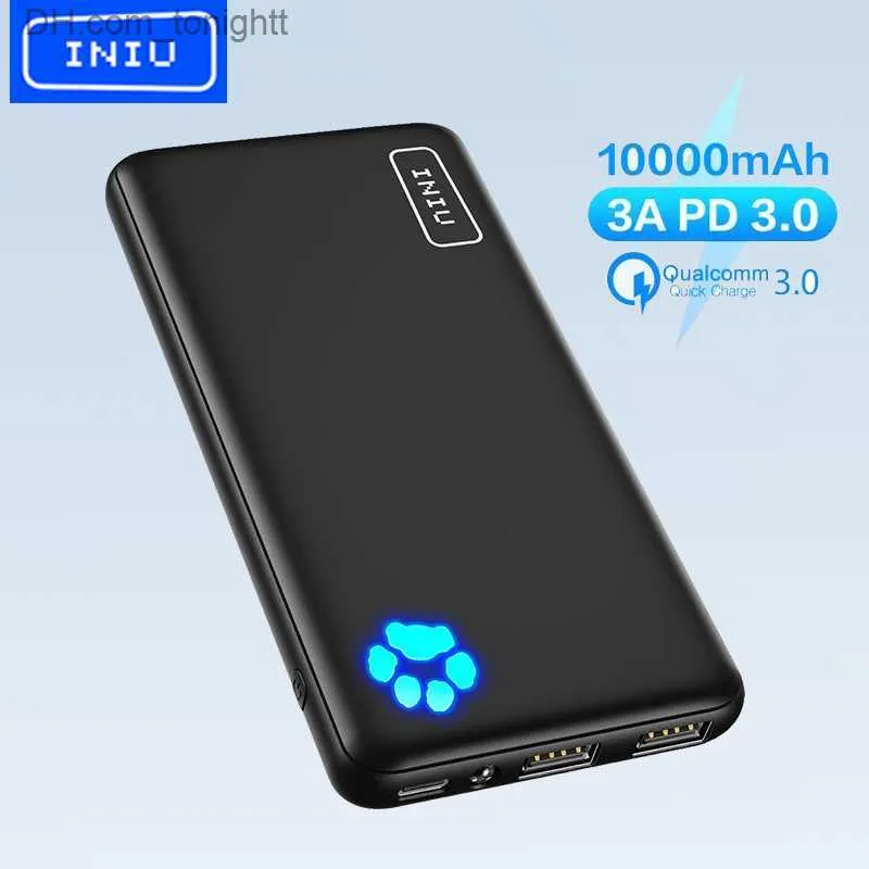 INIU Power Bank 10000MAH Szybkie ładowanie 5 V/3A USB C PD 3 Output Portable Slim Bateria Pack dla iPhone Samsung Google iPad Tabletki Q230826