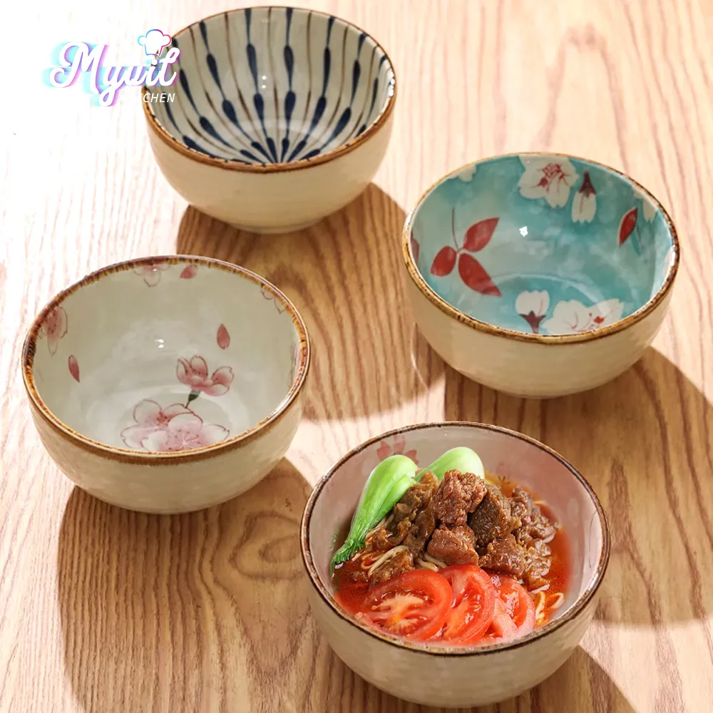 Ensembles de vaisselle de Style japonais, bols en céramique de fleurs de cerisier, ensemble de collations de riz, bol de Sauces, vaisselle Kawaii de cuisine 230825