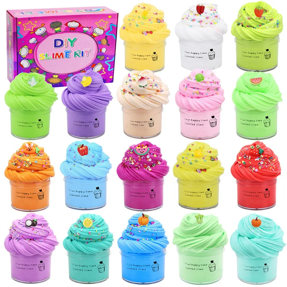 18 pièces/ensemble coton Slime argile jouet 50ml * 18 fruits Style beurre Slimes Kit doux coton argile nuage Slimes faisant ensemble cadeau pour les enfants 2488