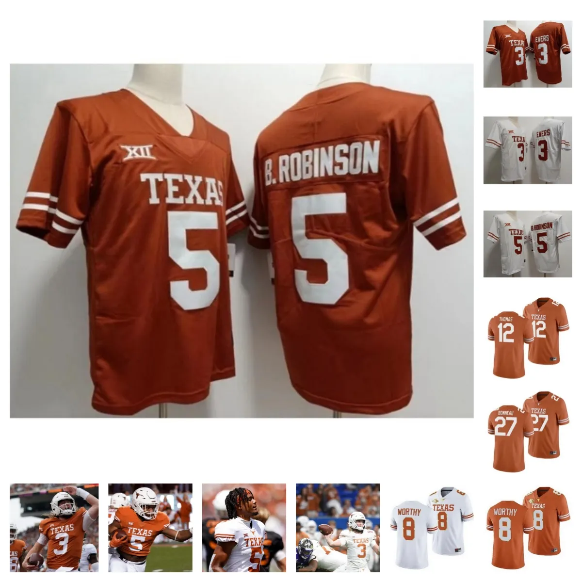 Texas Longhorns Football Jersey 72 Neto Umeozulu 17 J'mond Tapp 1 Finkley 11 DeAndre Moore Jr. 7 B. J. Allen Jr. 92 Colton Vasek 45 Vernon Broughton 40 Derion Gullette