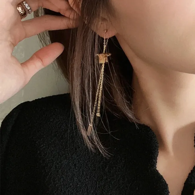 Wholesale Chain Tassel Long Necklace Removable Earrings Gold Finish Ear Stud Earring Earrings for Women
