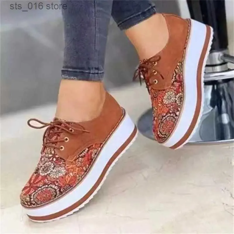 Plattform Autumn Sneakers 2022 Dress Floral Printed Women Thick Bottom Casual Ladies Shoes Zapatillas Mujer Plus Size 43 T230826 826