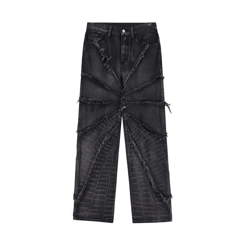 Cyber Y2K Mens Black Baggy Stacked Jeans Straight, Loose Fit Cyber Y2K Mens Black Baggy Stacked Jeans Straight, Loose Fit