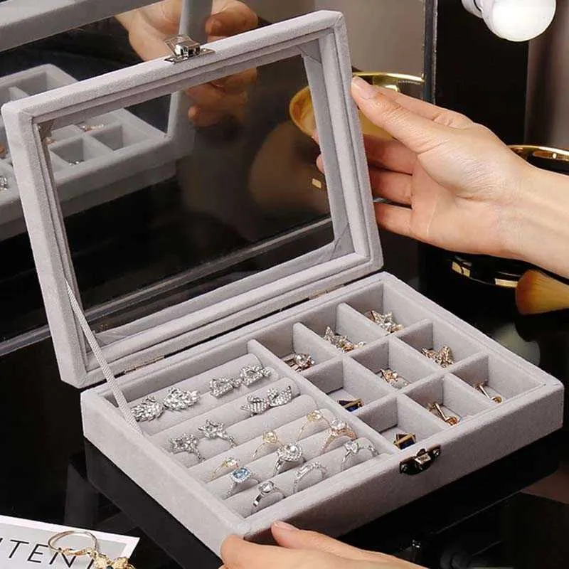 Portable Velvet Jewelry Box Organizer - Travel Ring Display Case ...