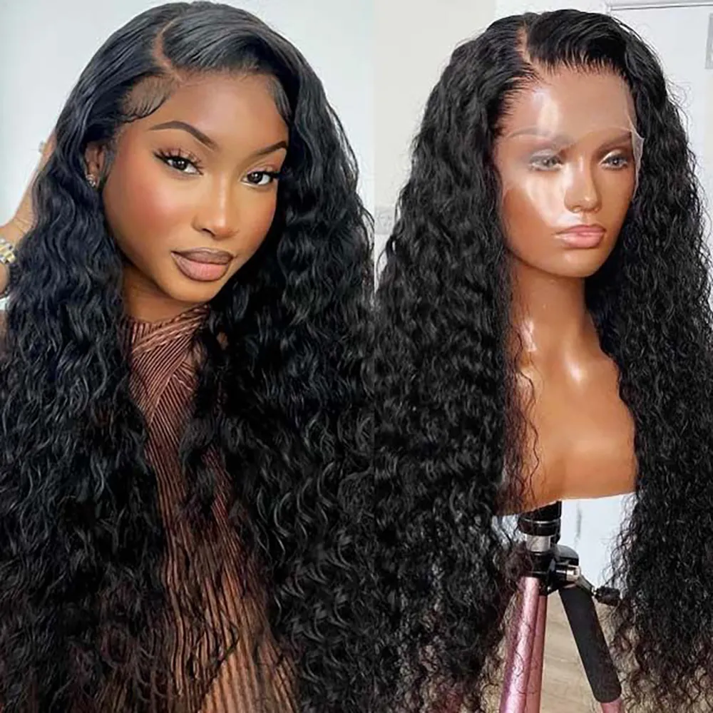 180 densidade 13x6 peruca dianteira do laço transparente peruano onda de água remy peruca de cabelo humano para as mulheres natural preto peruca frontal sem cola