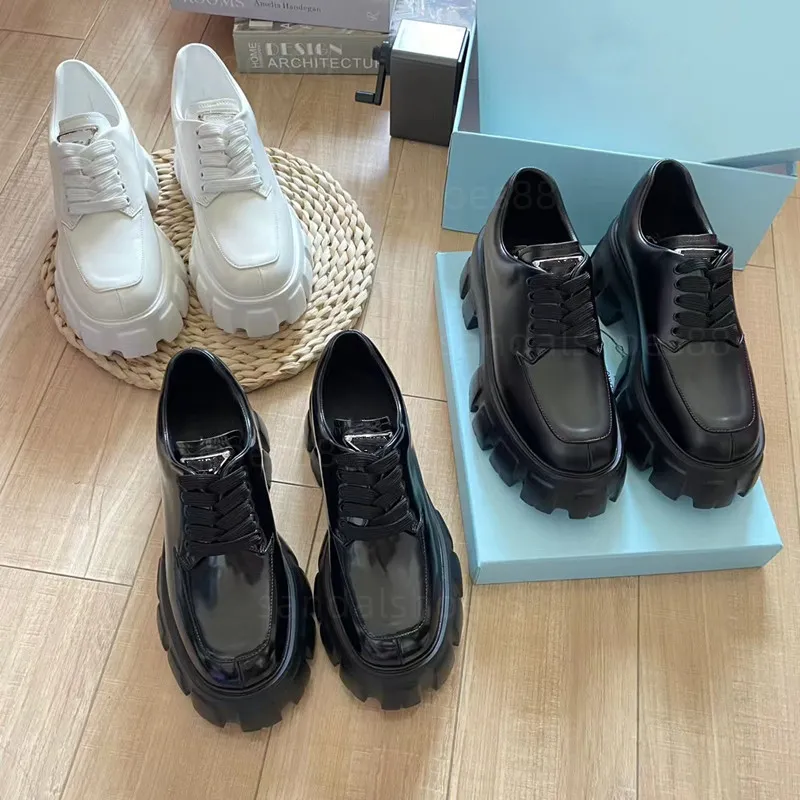 Mocassins apartamentos designer plataforma saltos vestido sapatos mulheres couro patente rendas até mocassins chunky loafer chocolate escovado mules monólito loafer sapato de trabalho