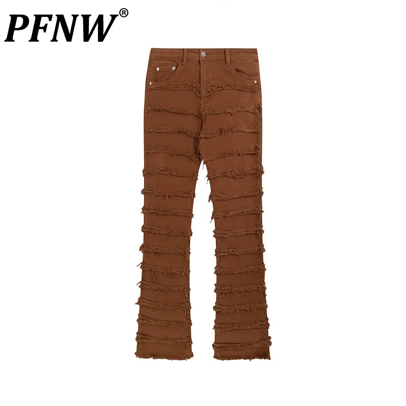 Jeans da uomo PFNW Primavera Autunno Uomo Slim Comodi Jeans casual High Street Pantaloni larghi in denim chic con bordi grezzi 12A7790 230825
