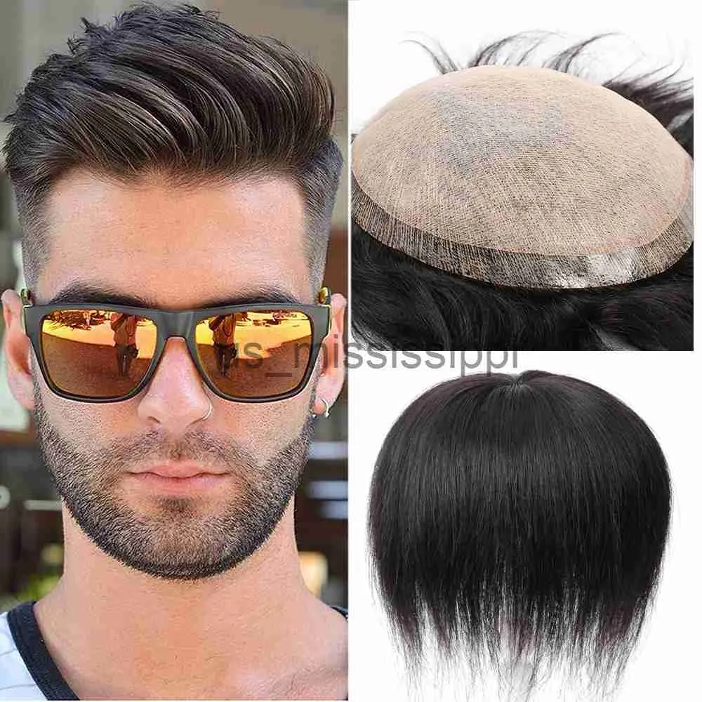 Perruques synthétiques Toupee hommes perruque de cheveux naturels pour hommes simulé cuir chevelu toupet perruque pour hommes perruques masculines pour homme postiche système de remplacement de cheveux pour hommes x0826