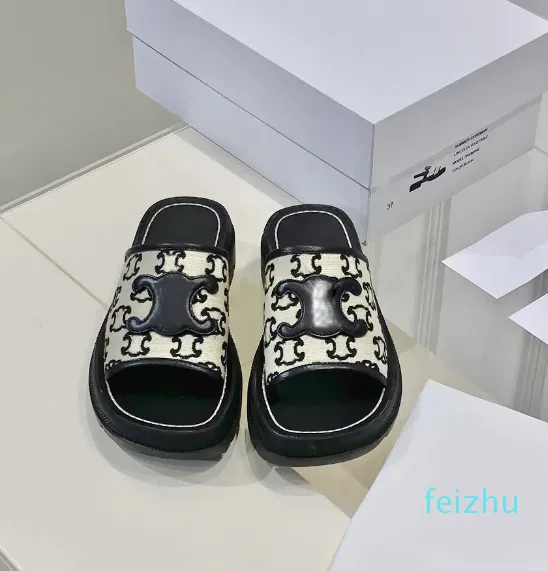 Clea acolchoado slides planos chinelos palmilha de couro sandálias plataforma lona dedo do pé aberto designer de luxo para mulheres apartamentos de férias sandália calçado de fábrica