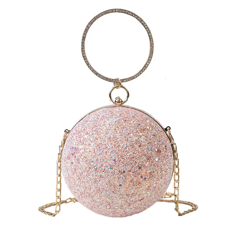 Kvällspåsar Kvinnor Evening Day Clutch Colorful Crystal Diamonds Round Ball Bag Luxury Lady Handbag Wedding Purse Chain Shoulder Bag 230825