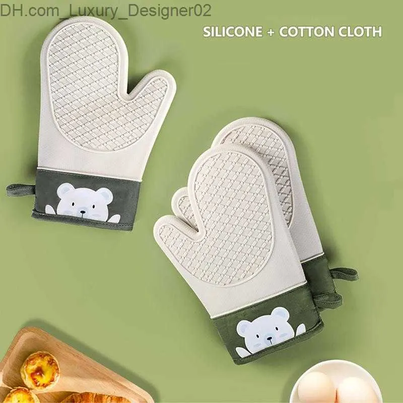 Gants de Four, Gant de Cuisine Double Couche en Silicone et Coton, Étanche  et Anti-Chaleur