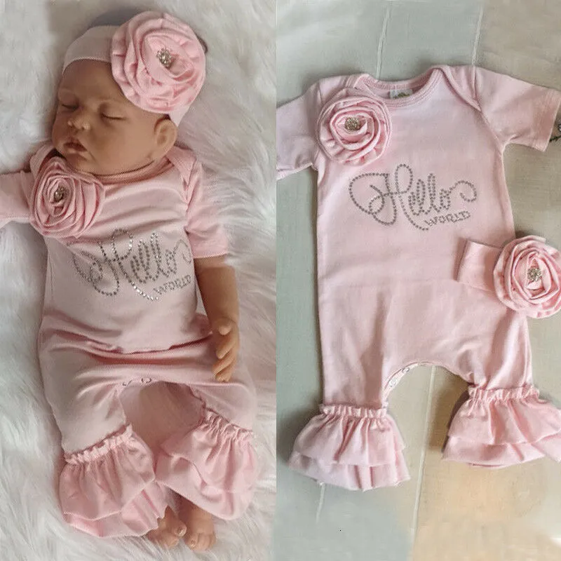 Rompers Born Baby Flower Romper Girl Girl Tassubut Opaska na głowę stroje dziewcząt Zestaw 230825