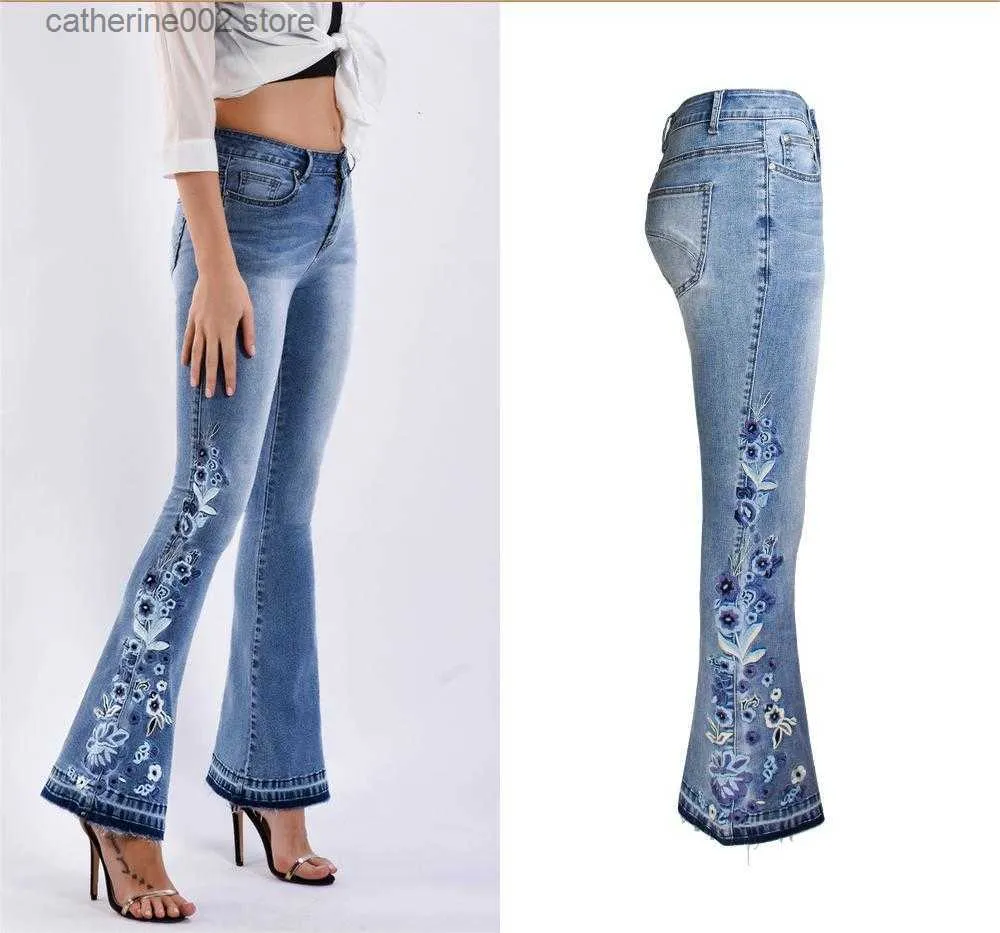 DHgate.com:Womens Bell Bottom Jeans, Elastic Flower DHgate.com:Womens Bell Bottom Jeans, Elastic Flower
