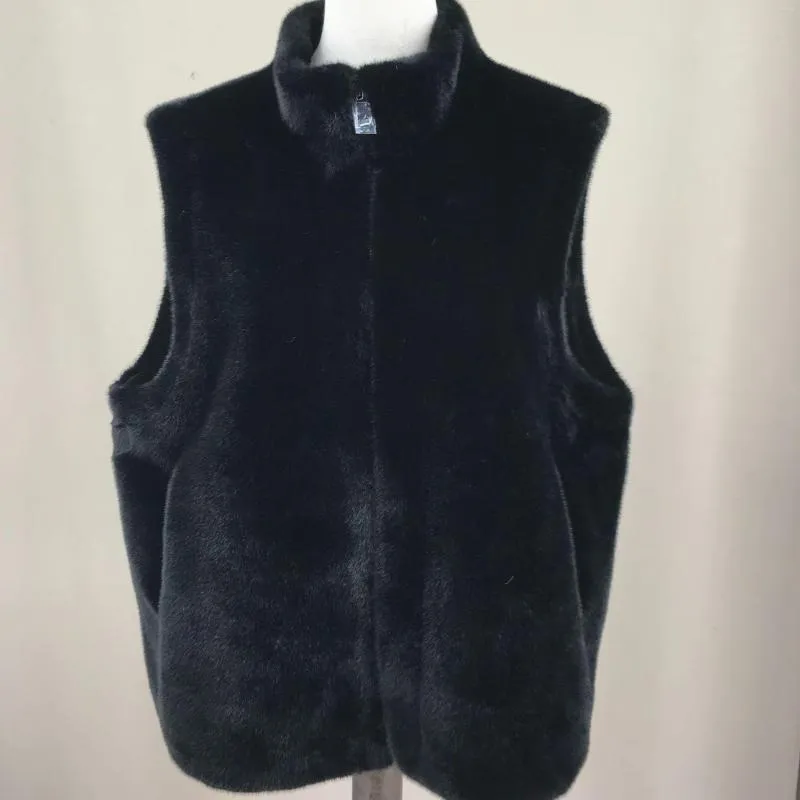 Kvinnors västar faux päls väst 2023 Waistcoat Gilet Classic varm för vinterbrun färg svart päls fluffig mink