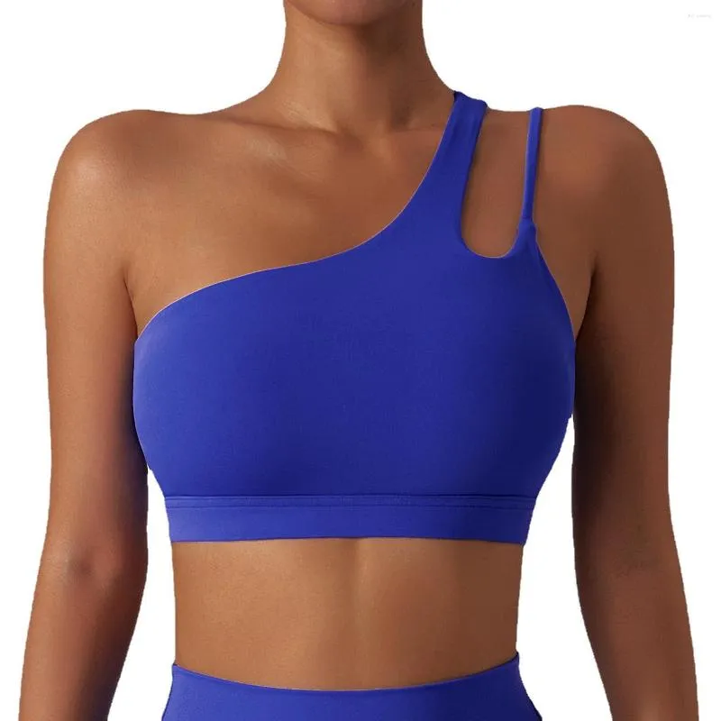 Active Shirts Sexy Single Strap Women Vest Fitness Tank Top Running Sports Bra Gym Stretch Pull Up Underwear Yoga Chest Pad