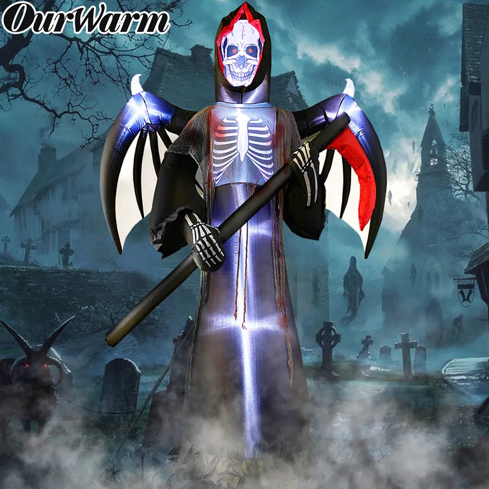 Autres fournitures de fête d'événement OurWarm Halloween 8ft Long Radar Grim Reaper Gonflable Décorations extérieures Horreur Prop avec lumière LED pour décor de jardin extérieur 230825