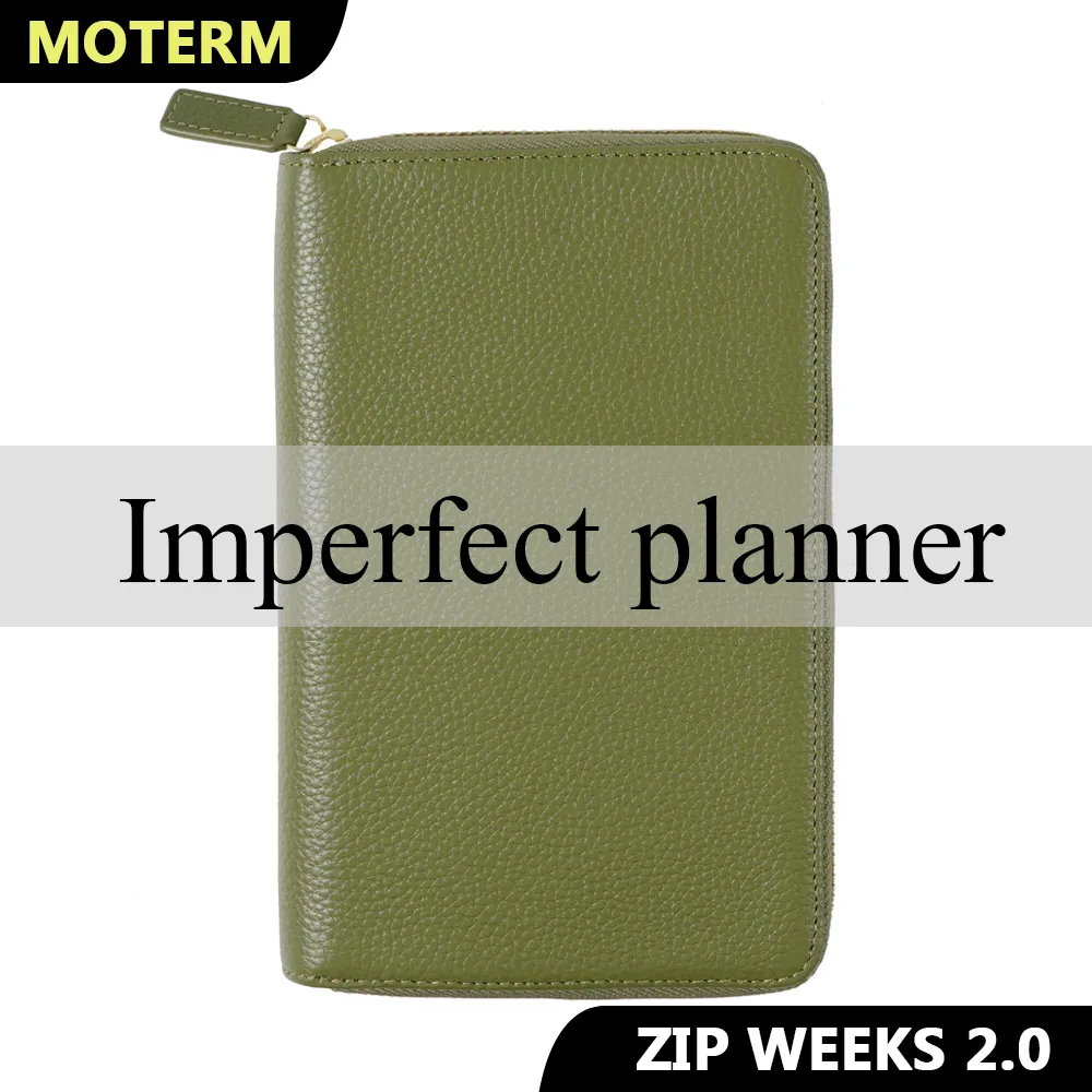 Anteckningar Limited Imperfect Moterm Zip Weeks 2.0 Cover för Hobo Weeks anteckningsbok äkta Pebbled Grain Cowhide bredare dragkedja Planner Dagbok 230825