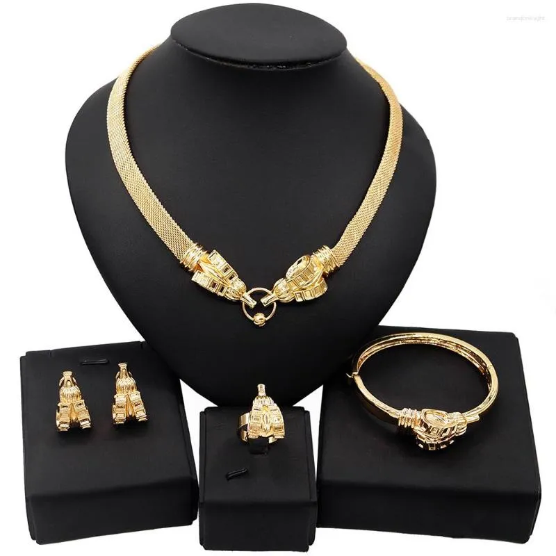 Necklace Earrings Set Fashion Zinc Alloy Electroplated Pendant Bracelet Rings For Women's Jewelry Of Four PieDD10178