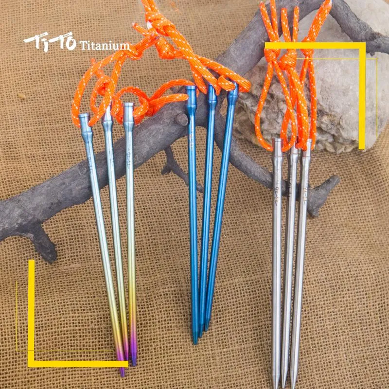 Shelters 6pcs/Set TiTo Titanium Alloy Tent Peg Titanium Spike Outdoor Camping Accessory Tent Stake Diameter 5mm/6mm Tent Accessory Nail