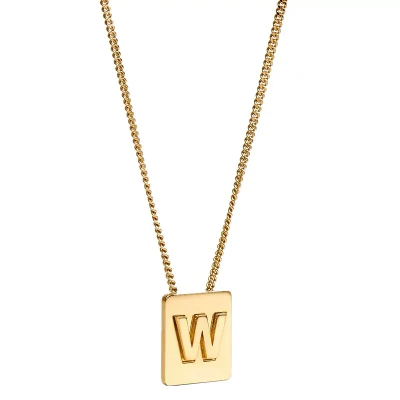 Square Plate Square 26 English Letter Necklace Non-Fading Women's High-Grade Gold Pendant Clavicle Chain Jewelry