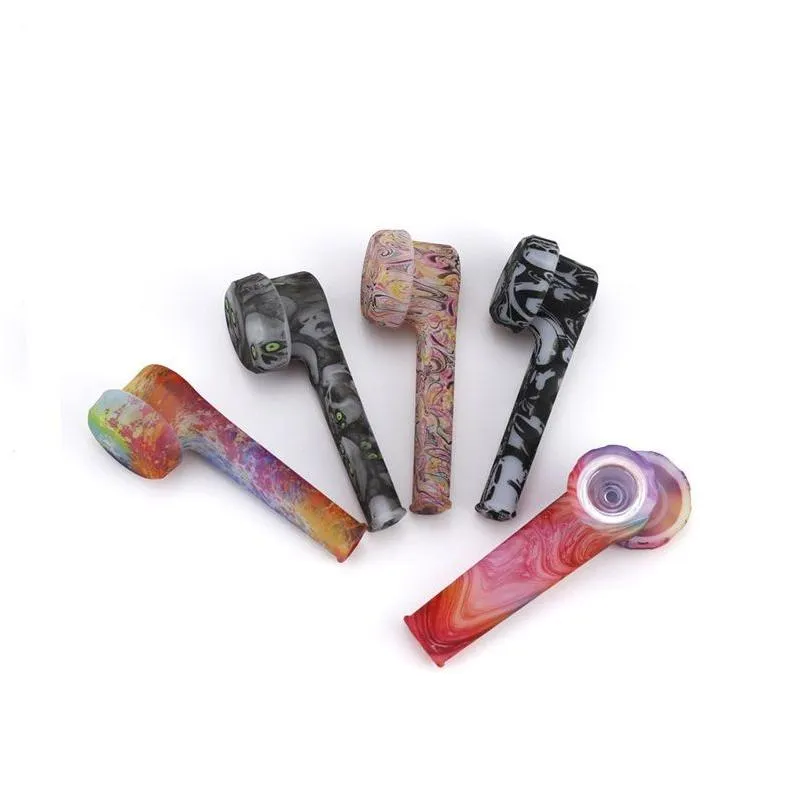 Tubos de fumar Luminous Patterned Sile Hand Pipe Glow In The Dark 3.5 Ambientalmente Fda Siles Waters Vs Glass Water Bong Drop Deliv Ota2W