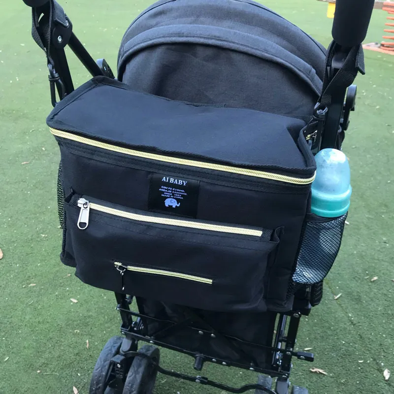 Sacos de fraldas Saco de carrinho de bebê Organizador para carrinho multifuncional à prova d'água grande capacidade Pram Carriage Bag Stroller Acessórios Mommy Bag 230825