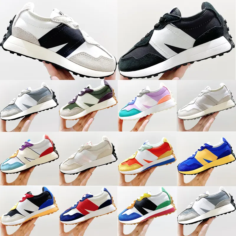 Kids Sneakers 327s Designer Leather Breathable Classics Light Wash Denim Black Dark Violet Summer Jade Boys Girls Outdoor Sneakers Size 26-35