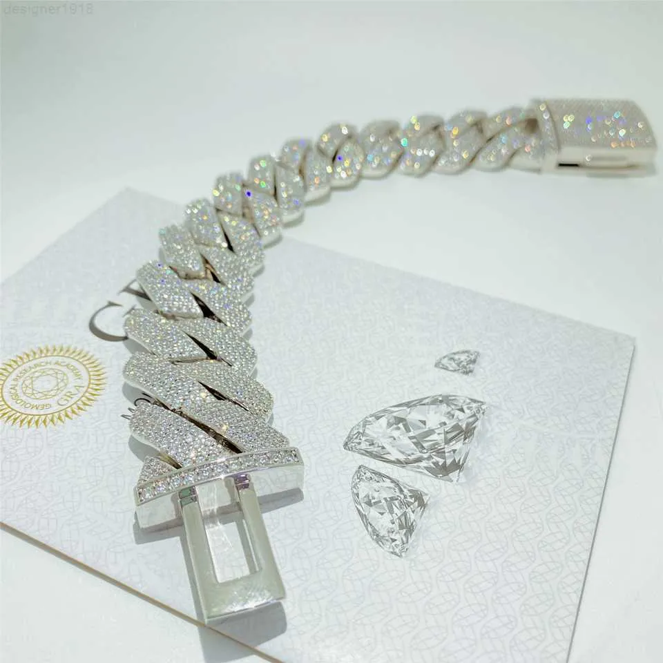 Pulseira hip hop de alta qualidade vvs moissanite joias personalizadas 26mm ouro espumante gelo 925 prata esterlina cubana