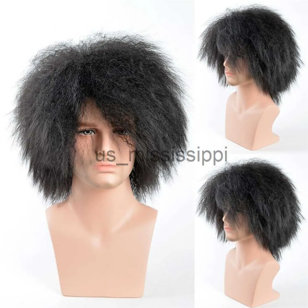 Parrucche sintetiche Corte Yaki Lisci Colore marrone nero Parrucche sintetiche da uomo per capelli ricci crespi soffici africani Cosplay x0826