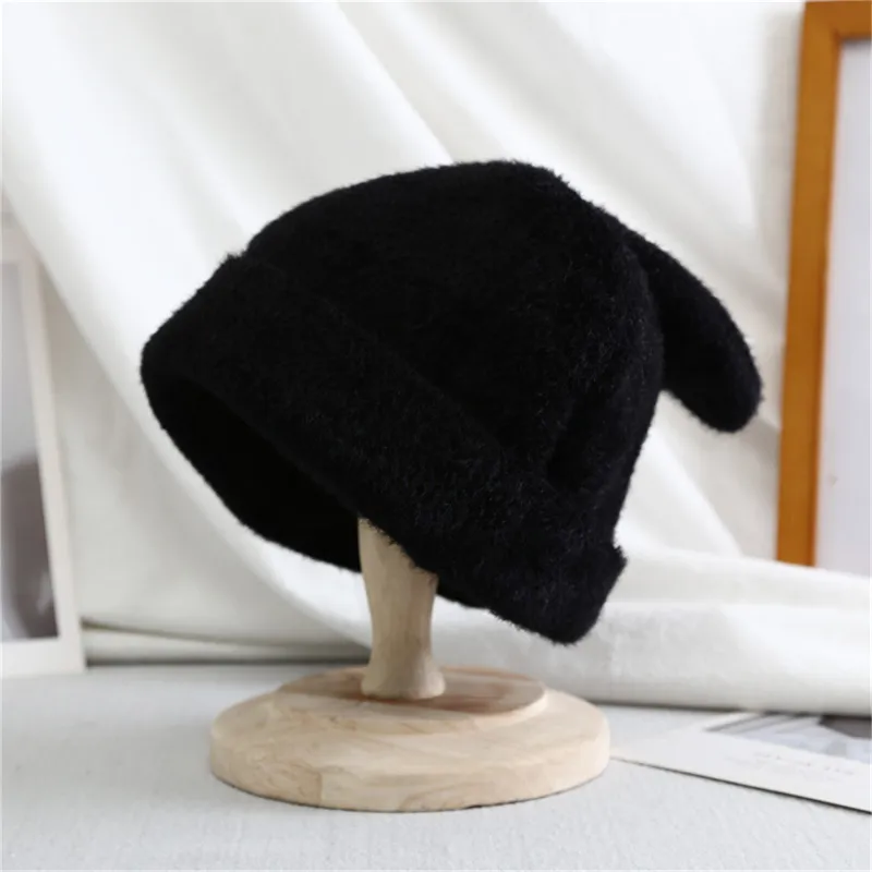 Draping Rabbit Ears Rabbit Fur Hat Women Autumn And Winter Knitted Wool Hat Winter Warm Korean Version Of Japanese Hat