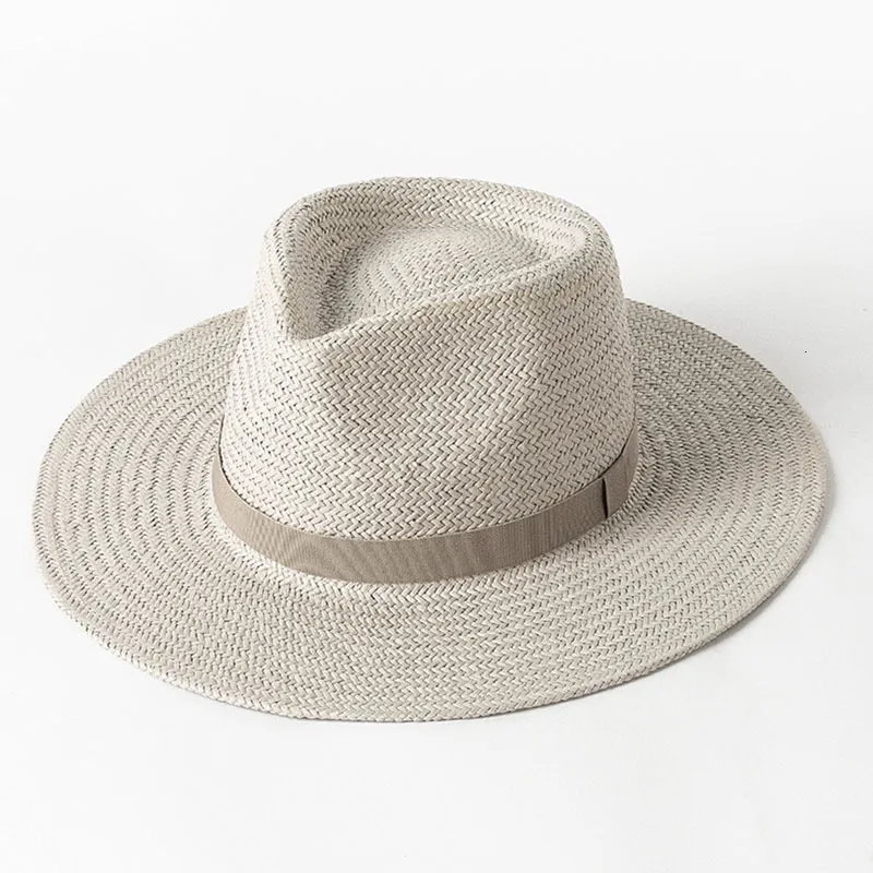 Wide Brim Hats Bucket 2023 Plain Band Panama Straw for Women Summer Beach Sun Hat Funeral Church Derby Fedora Cap UPF50 230825