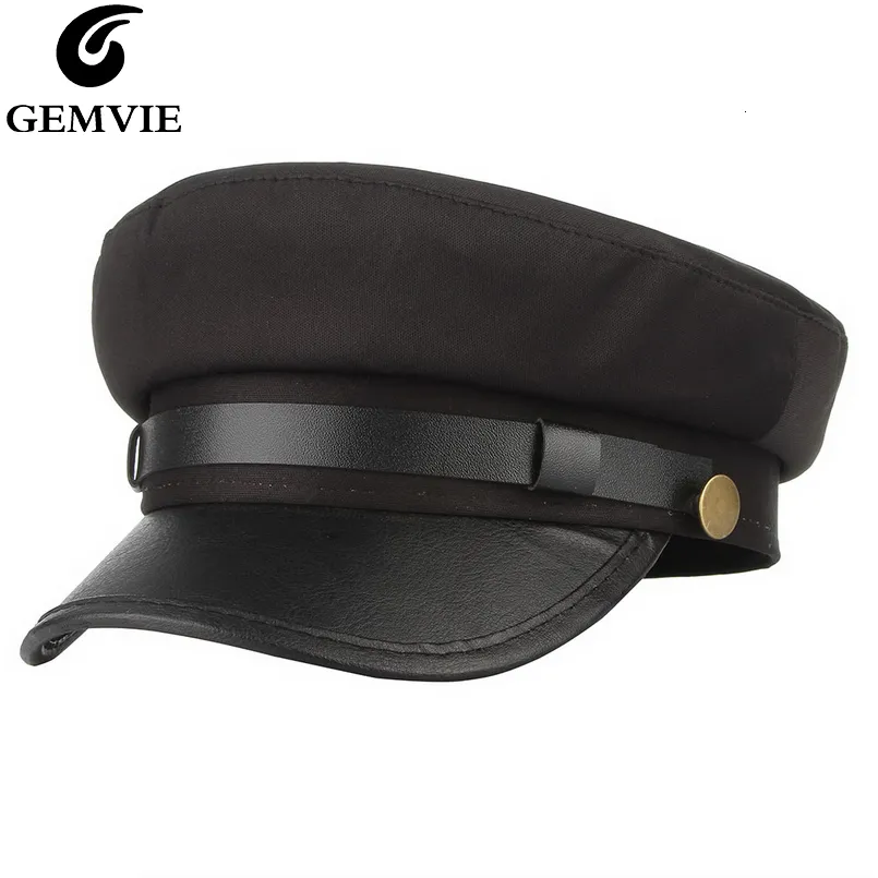 Berets Gemvie Fashion Unisex Baker Cap for Women Spring Autumn Sboy Pu skórzana kapelusz wojskowy Student podróżny 230825