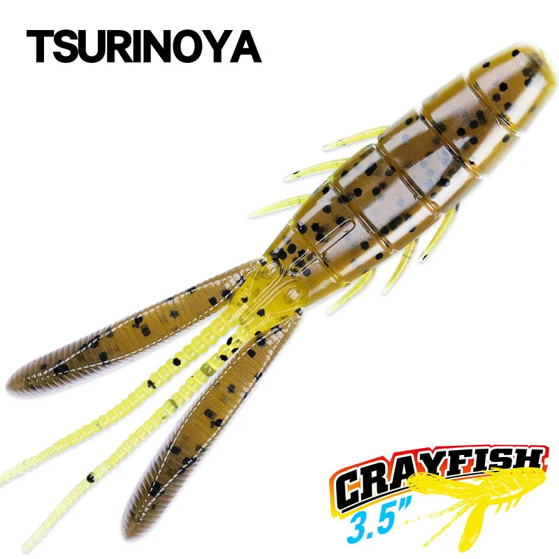 Baits Lures TSURINOYA CRAYFISH 90mm 8g 6pcs Creature Bait Claw Soft Plastic Add Scent Salt flipping Punching Shaky Heads Bass Fishing Lure 230825