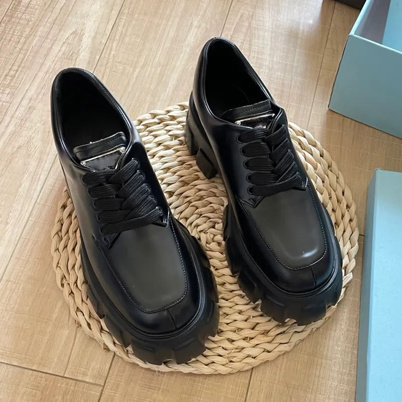 Loafers läder klänningskor designer kvinnor monolit loafer kvinnor plattform sneakers choklad glansat borstat läder tränare lyx snörning derby casual sko