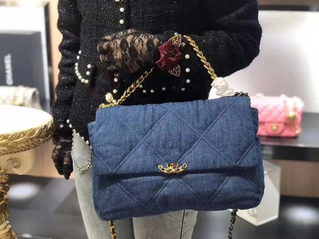 2024Rose Blue Denim Quilted Crossbody Flap Bag with Canvas Strap