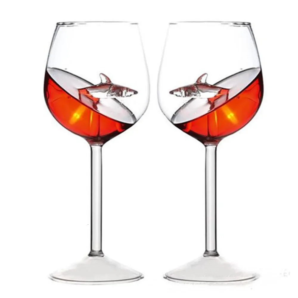 Bar Tools 2pcs Creative Shark Wine Glass Goblet Whiskey Glass Dinner Decorate Crystal For Party Flutes Glass Cups 230825