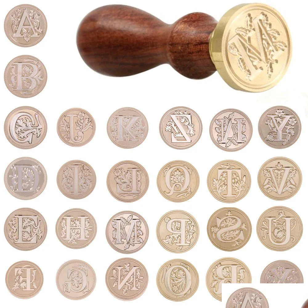 Wholesale Retro 26 Letter A - Z Wax Seal Stamp Alphabet Wood Kits Replace Copper Head Hobby Tools Sets Post Decor Drop Delivery Office Scho