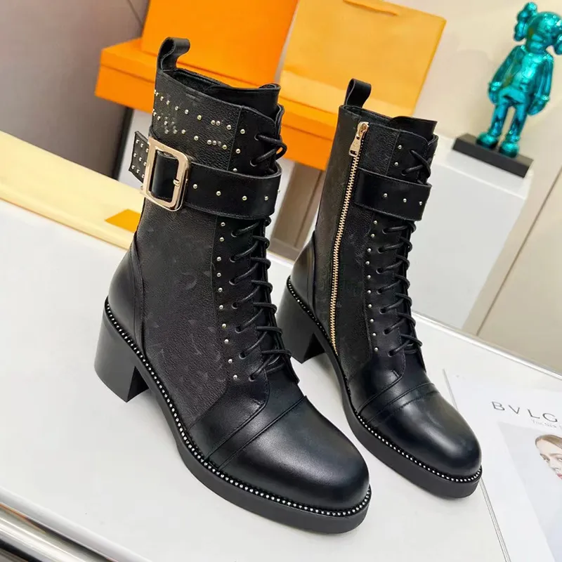 Designer Boots Short Martin Boots Textured cowhine clasp Brand elements designed comfortable slim-fit women`s boots high quality with box