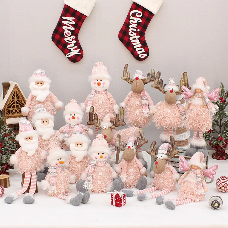 Christmas Decorations Christmas Decorations Pink Retractable Sitting Position Legs Santa Claus Snowman Elk Doll Year Home Decor 230825