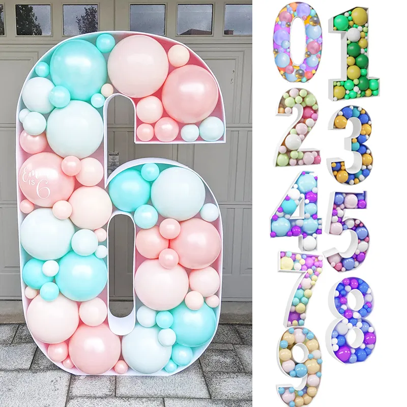 Autres fournitures de fête d'événement 73cm Blank Giant Number Ballon Boîte de remplissage Mosaïque Cadre Ballons Stand Licorne Sirène Anniversaire Décoration Accessoires 230825