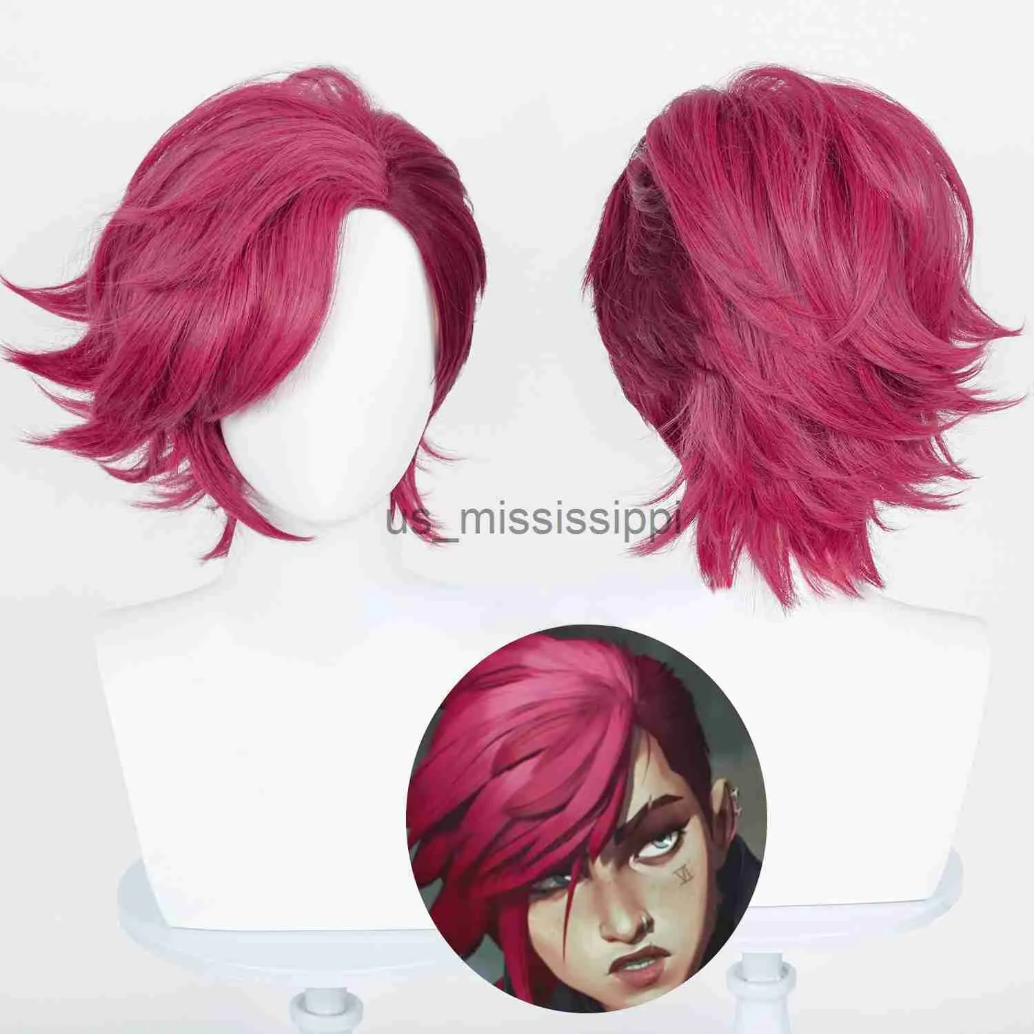 Perruques synthétiques JOYBEAUTY Game LOL Arcane Vi Cosplay perruque VI 30 cm de profondeur Rose court résistant à la chaleur cheveux synthétiques femme et homme jeu de rôle perruques x0826